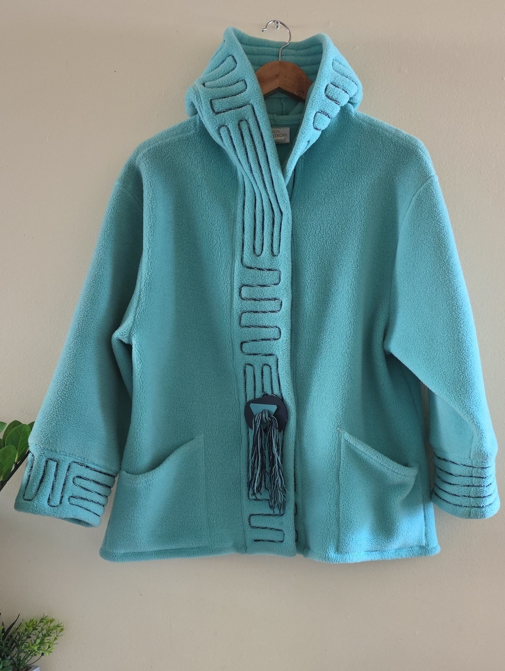 Vintage Linda Lundström Fleece Pile Hooded Jacket - Teal Blue Sz 10 Made In 🇨🇦